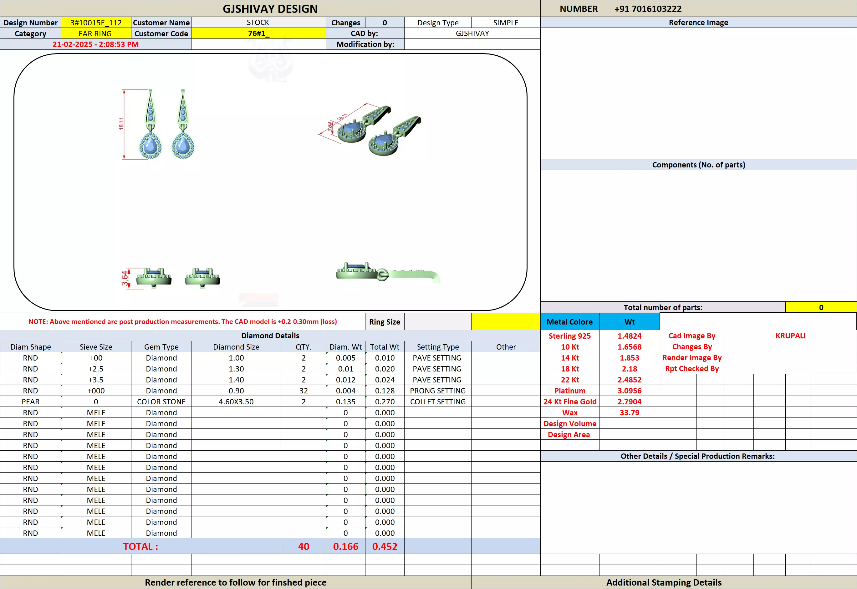 Pear  Diamond Earring 3D print model_13