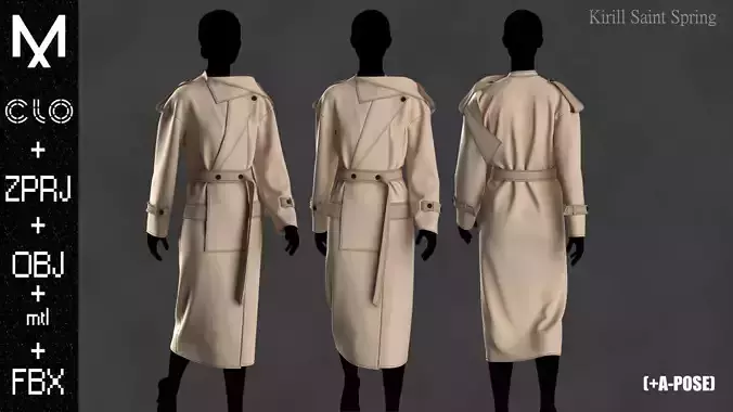 Coat Female Marvelous designer Clo3d OBJ mtl FBX ZPRJ 