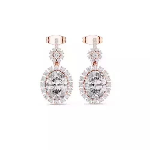 oval halo diamond drop earrings