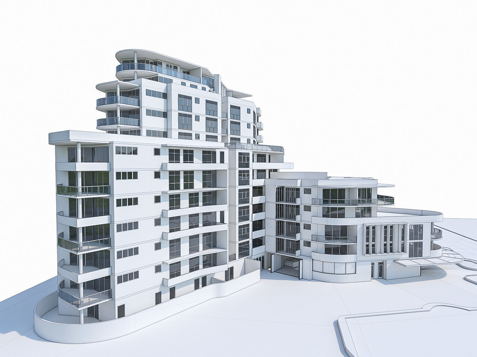Modern Apartment Building 02 Low-poly 3D model_12
