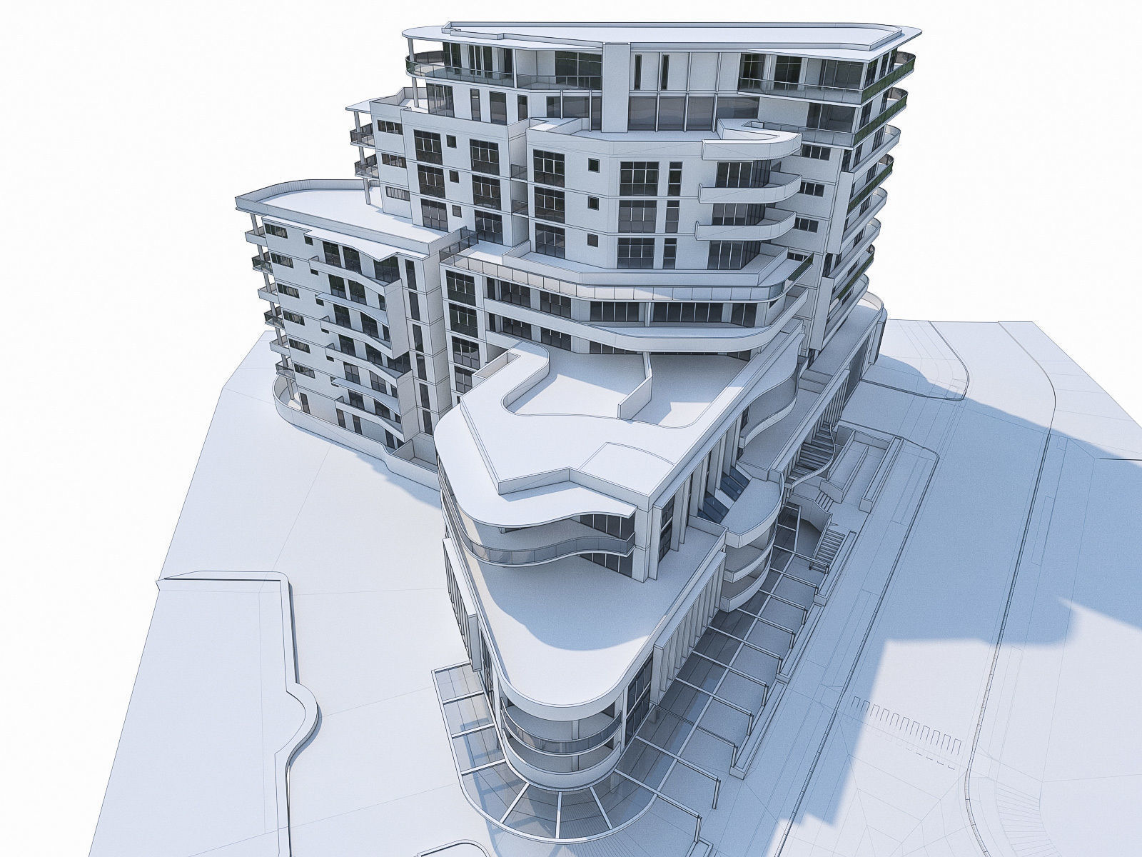 Modern Apartment Building 02 Low-poly 3D model_18