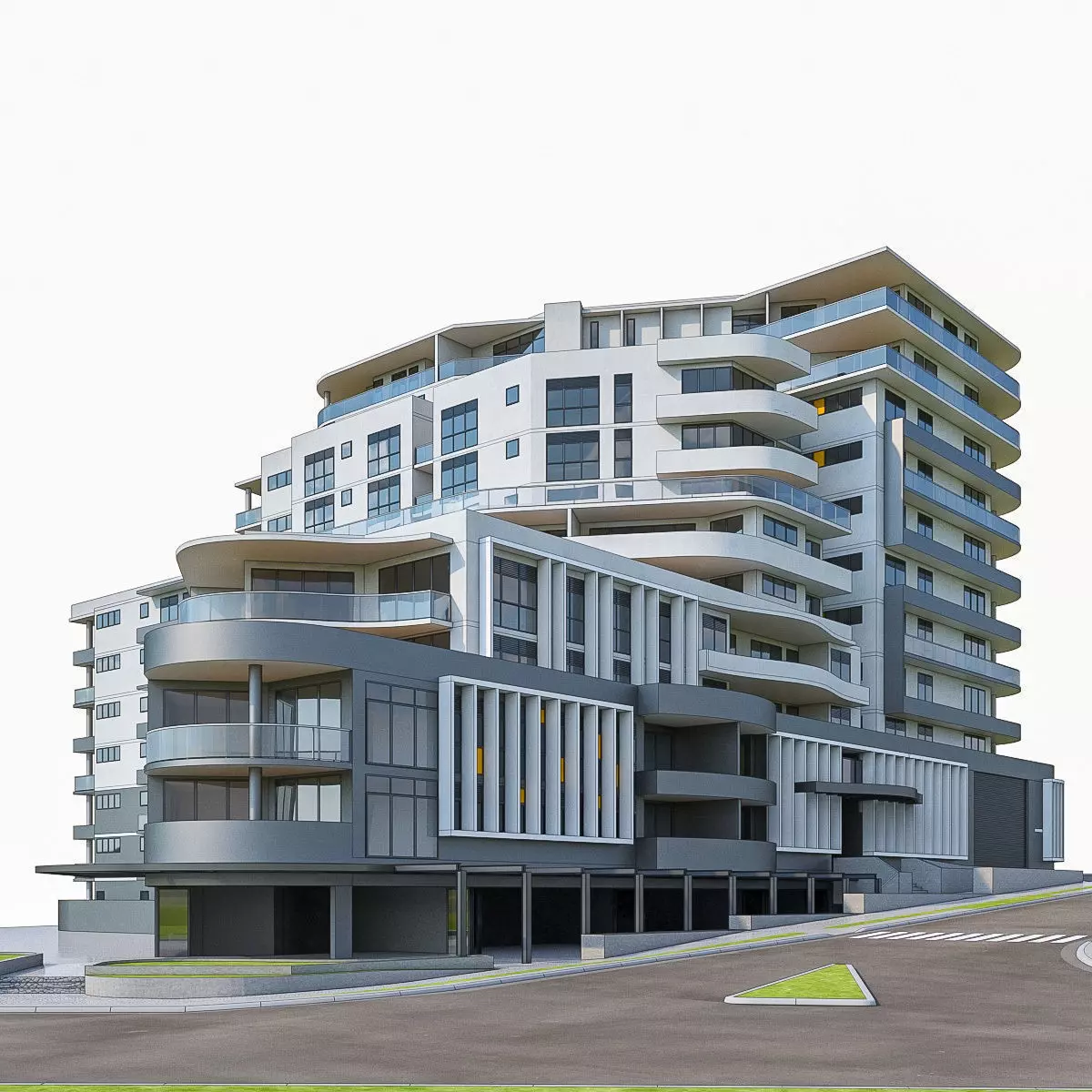 Modern Apartment Building 02 Low-poly 3D model_0