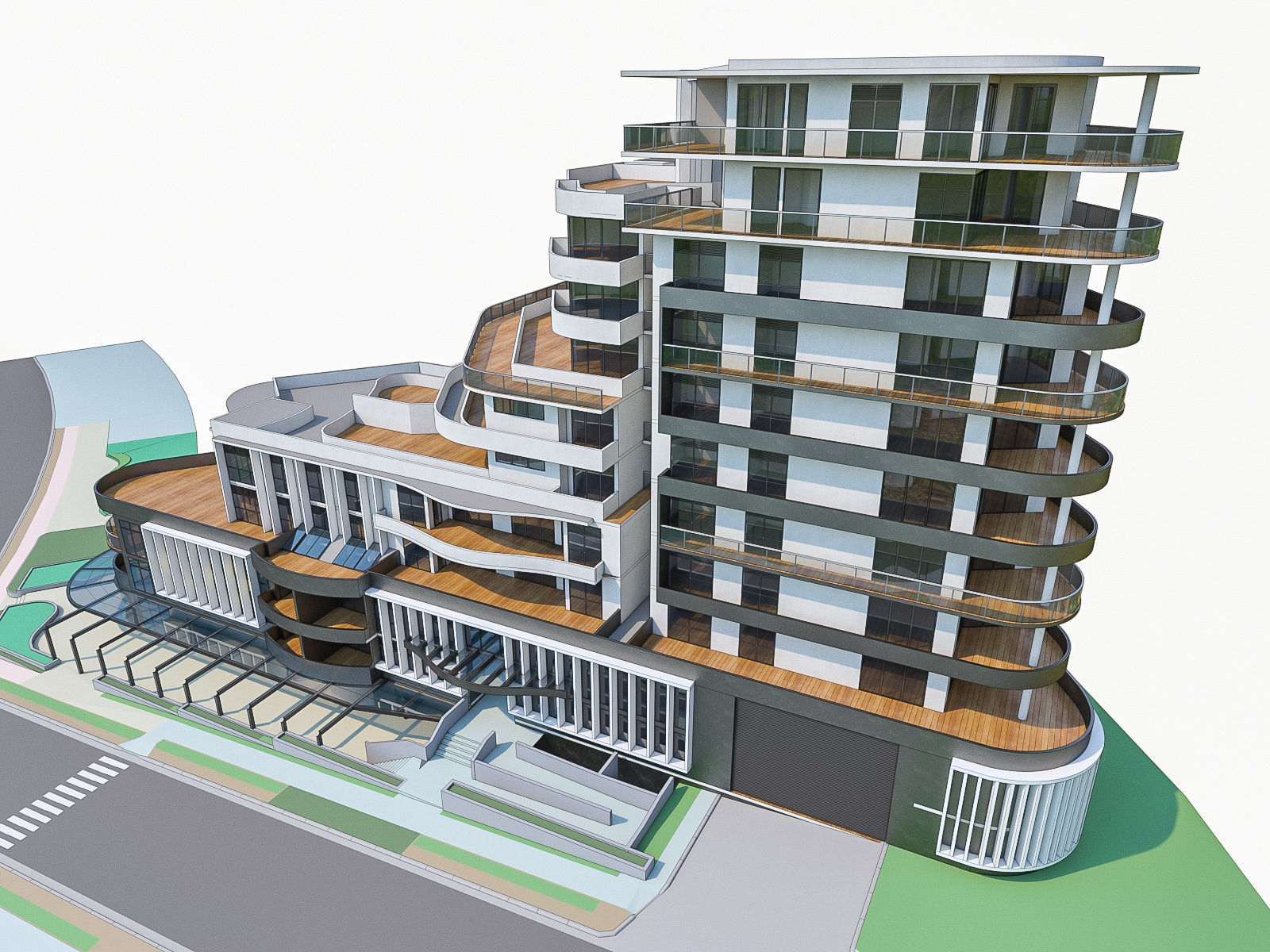 Modern Apartment Building 02 Low-poly 3D model_3