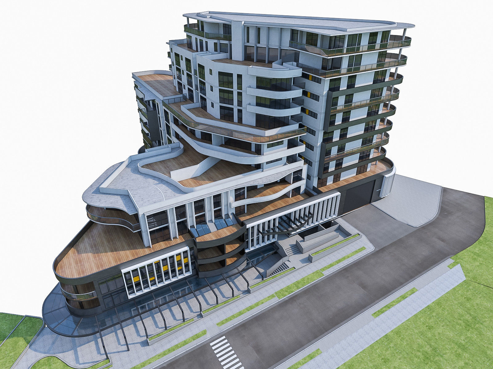 Modern Apartment Building 02 Low-poly 3D model_1