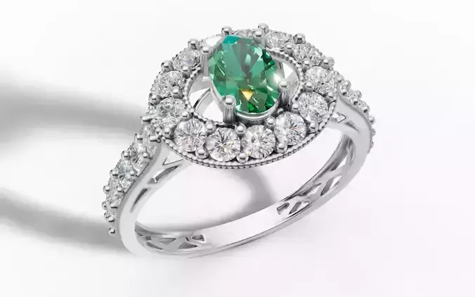  Oval Halo Ring  Vintage Milgrain Shank  STL CAD for Printing