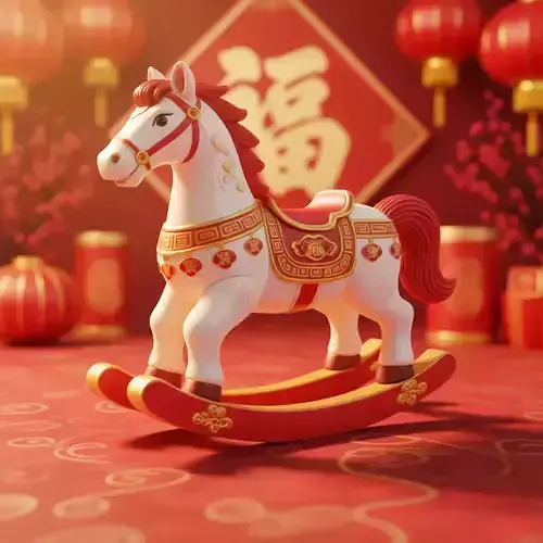 Festive Chinese New Year Rocking Horse Toy Red Gold