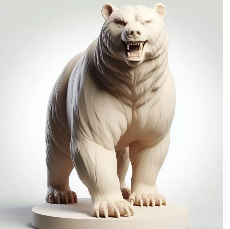 2900 Minimalist Upright Snarling Bear Statue pug stl 3D print model
