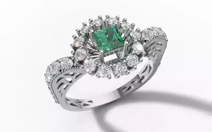 Princess Starburst Cluster Gem Ring stl 3dm 