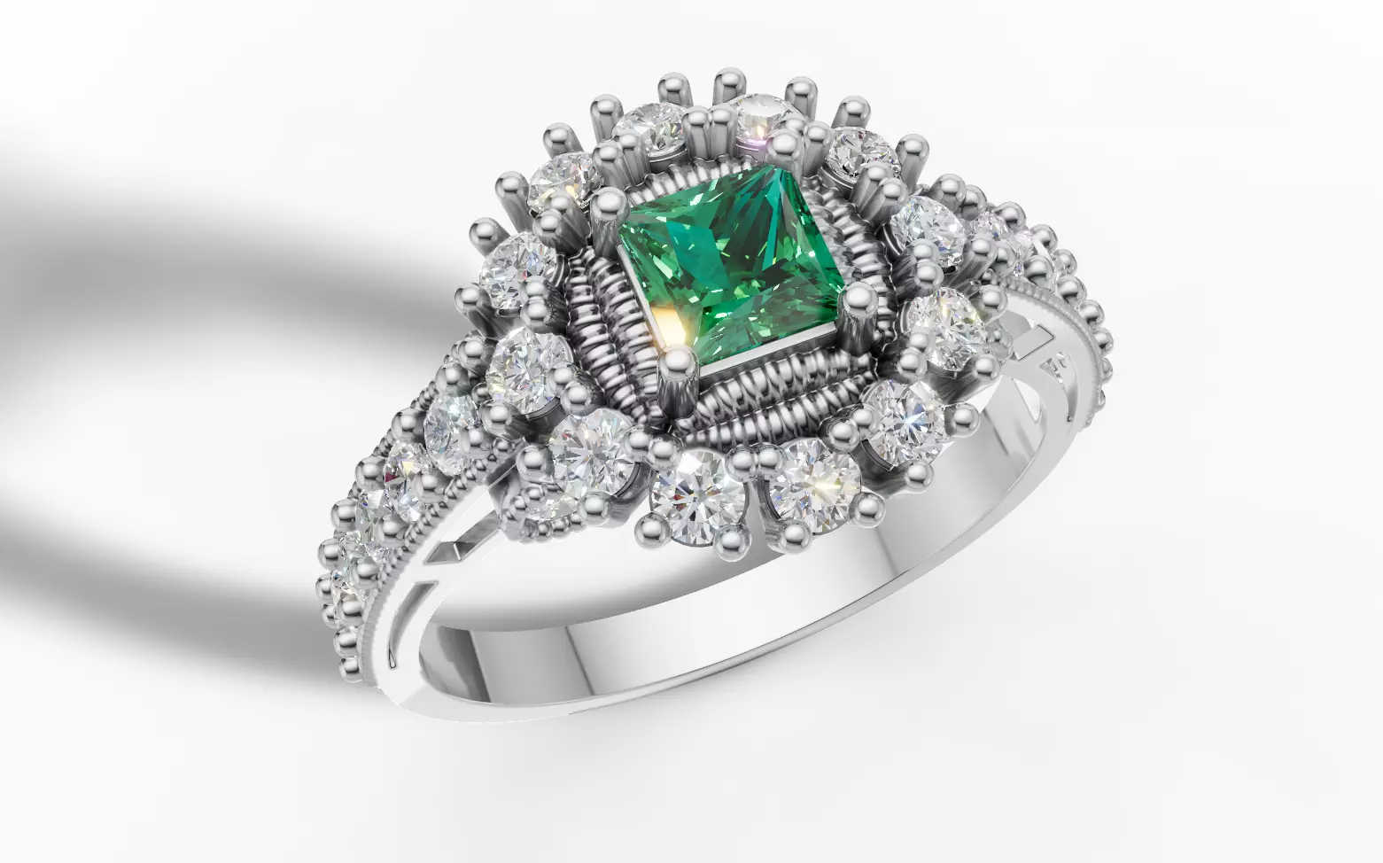 Princess Cluster Halo Ring Ribbed Bezel Pave STL CAD File 3D print model