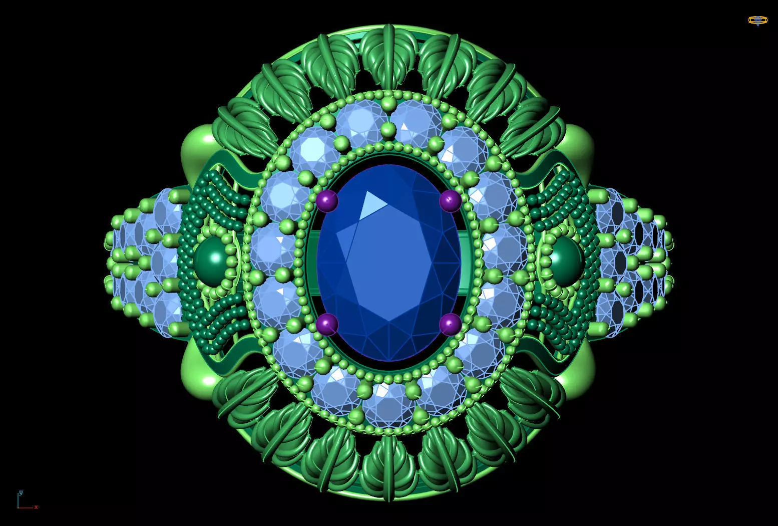 Big Oval Halo Ring Detailed Leaf Design Band STL CAD File 3D print model_7