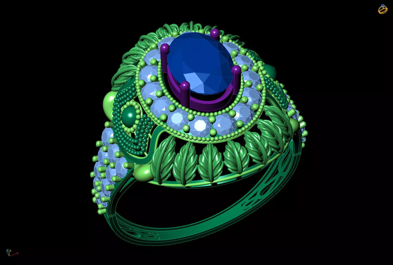 Big Oval Halo Ring Detailed Leaf Design Band STL CAD File 3D print model_8