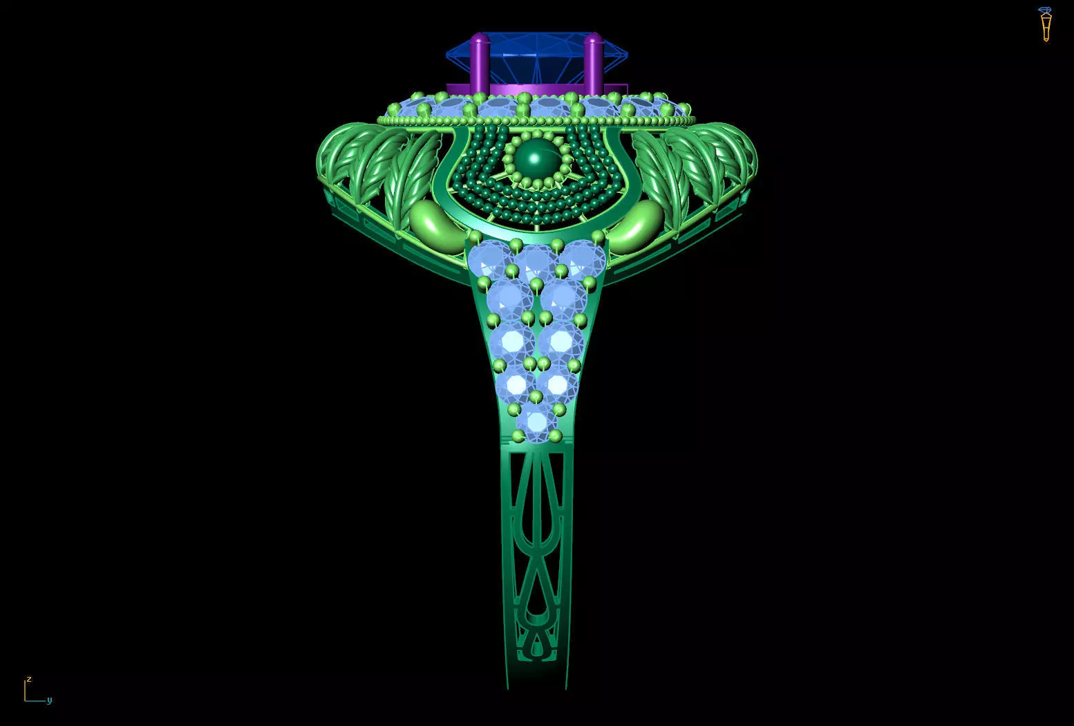 Big Oval Halo Ring Detailed Leaf Design Band STL CAD File 3D print model_9