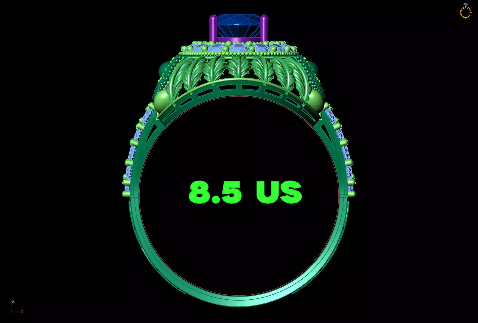 Big Oval Halo Ring Detailed Leaf Design Band STL CAD File 3D print model_6