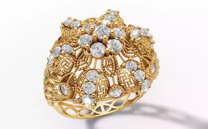 Big Stone Fancy Cluster Ring STL CAD File