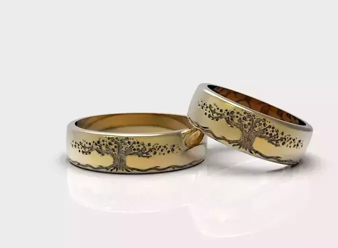 Infinity and tree of life wedding rings