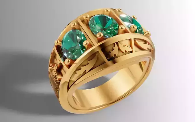 Big Triple Oval Stone Ring Custom Engraved Shank STL CAD File