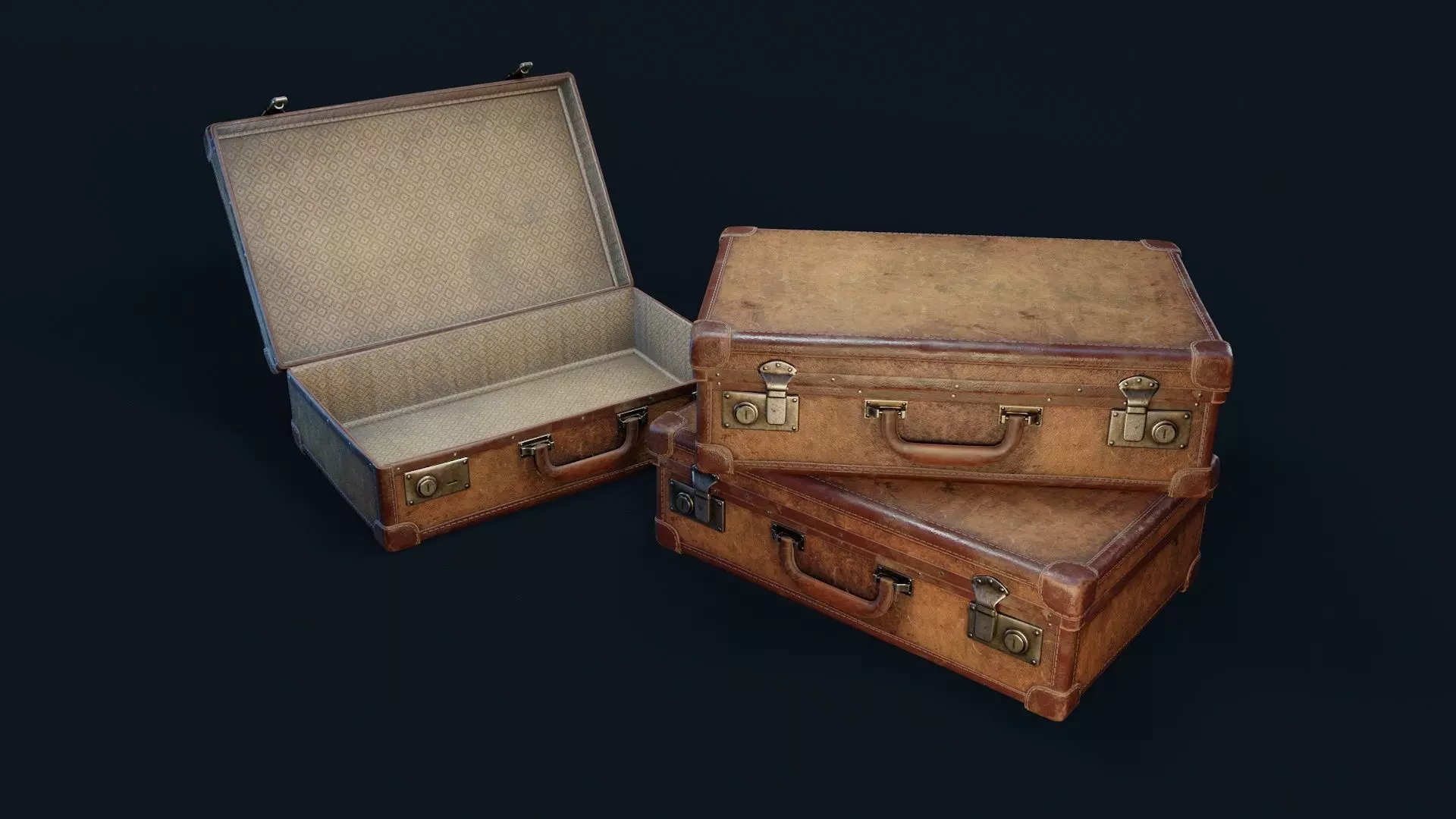 Vintage Suitcase 6 Low-poly 3D model_0