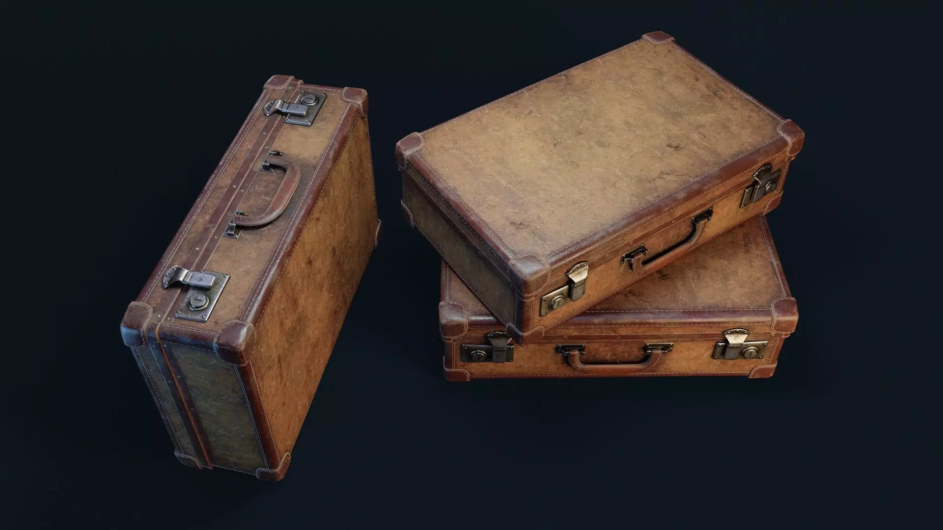 Vintage Suitcase 6 Low-poly 3D model_3