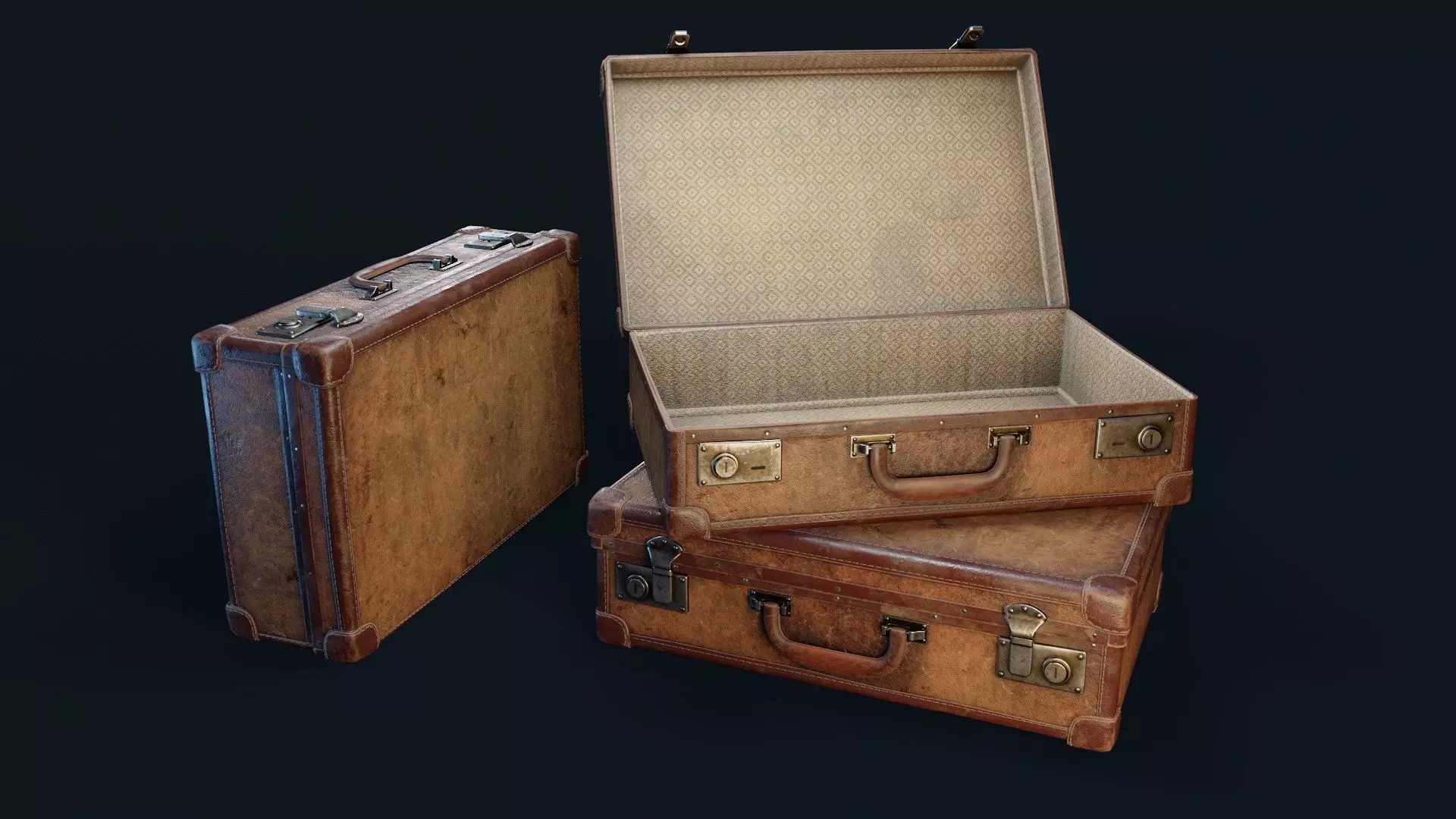 Vintage Suitcase 6 Low-poly 3D model_4