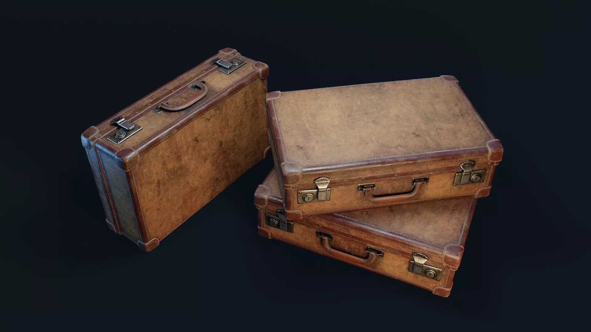 Vintage Suitcase 6 Low-poly 3D model_2
