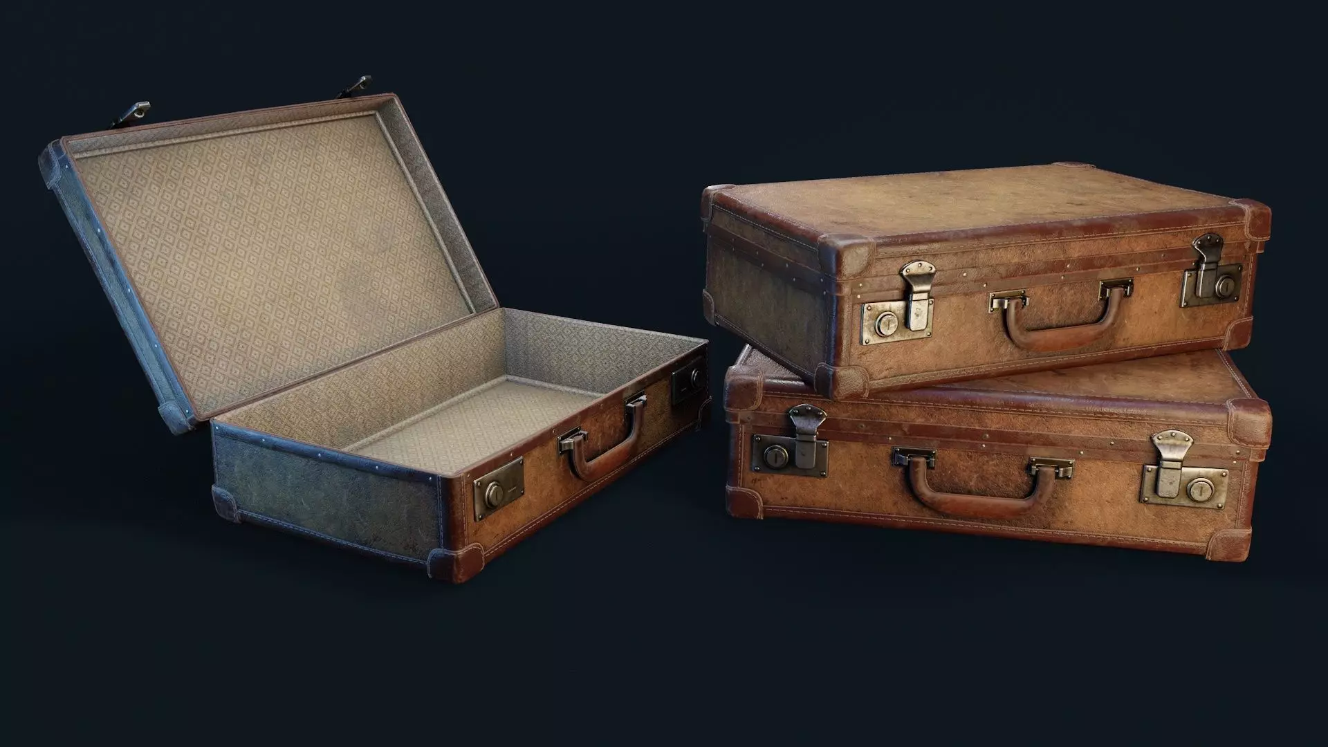 Vintage Suitcase 6 Low-poly 3D model_1