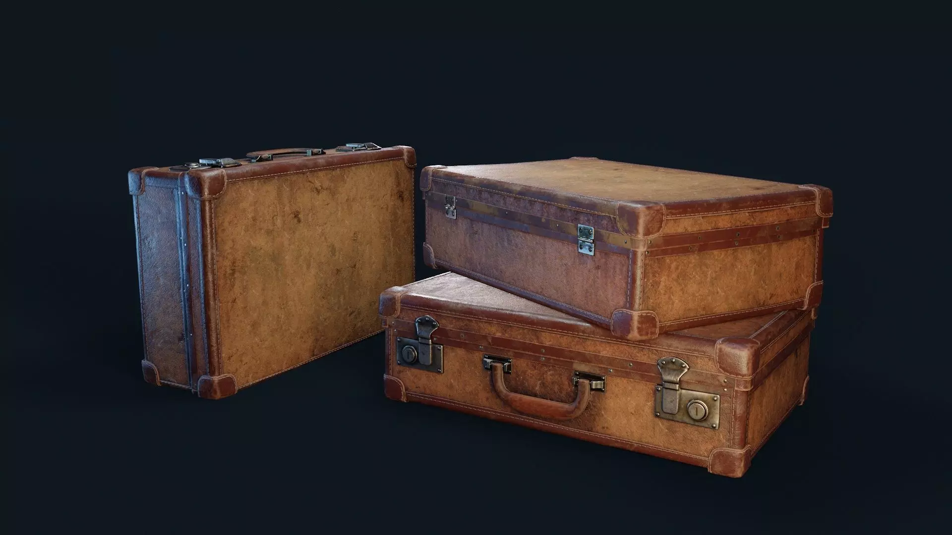 Vintage Suitcase 6 Low-poly 3D model_5