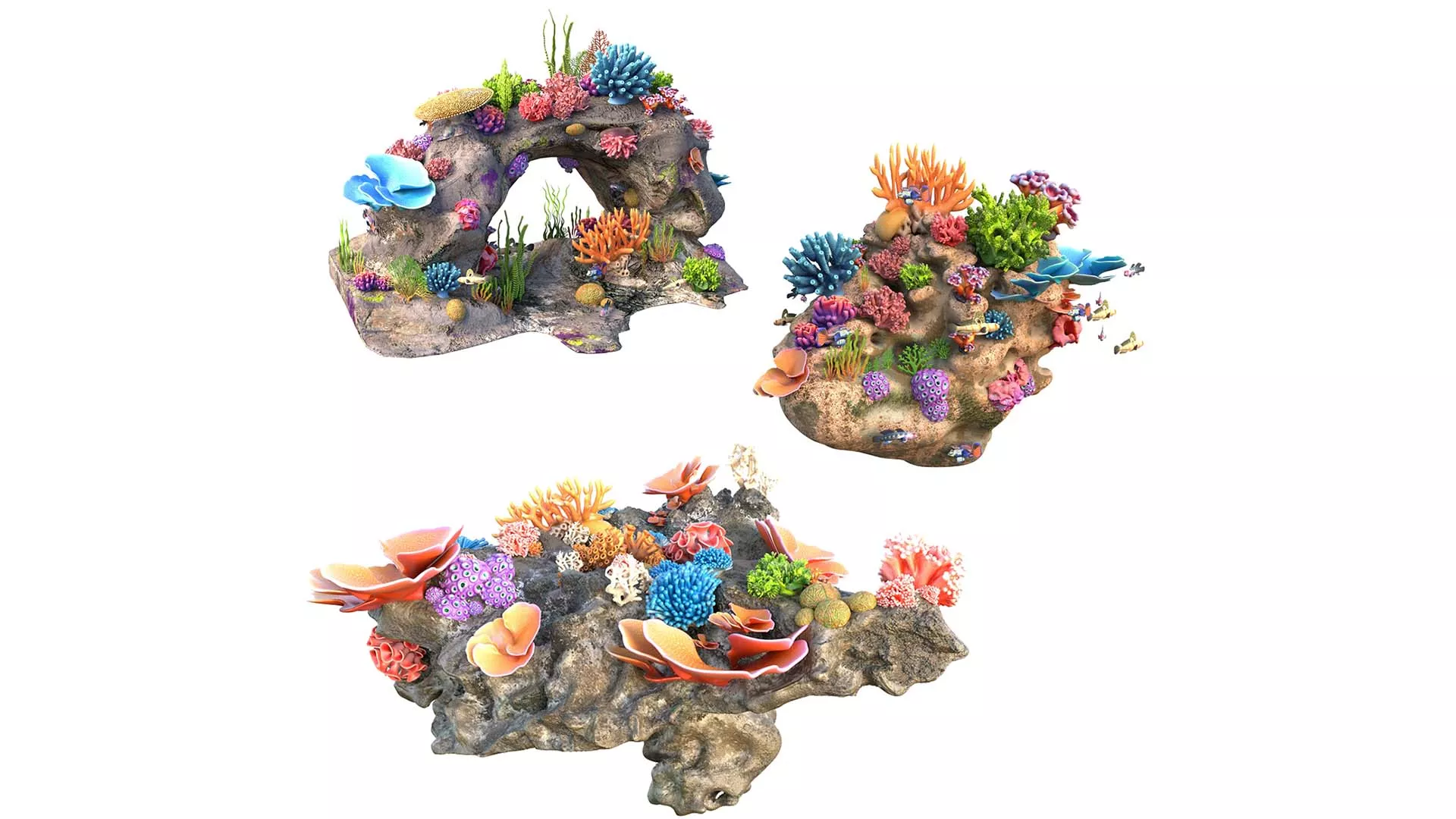 Coral reef rock collection Low-poly 3D model