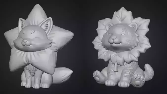 Autumn Tiger and Stary Fox 3D printable figurine