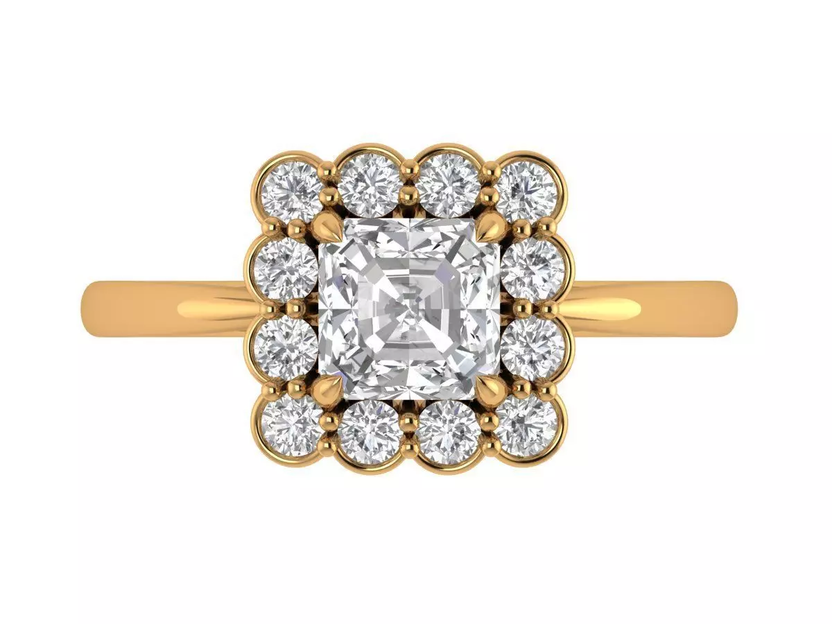 Asscher Diamond Ring 3D print model_1