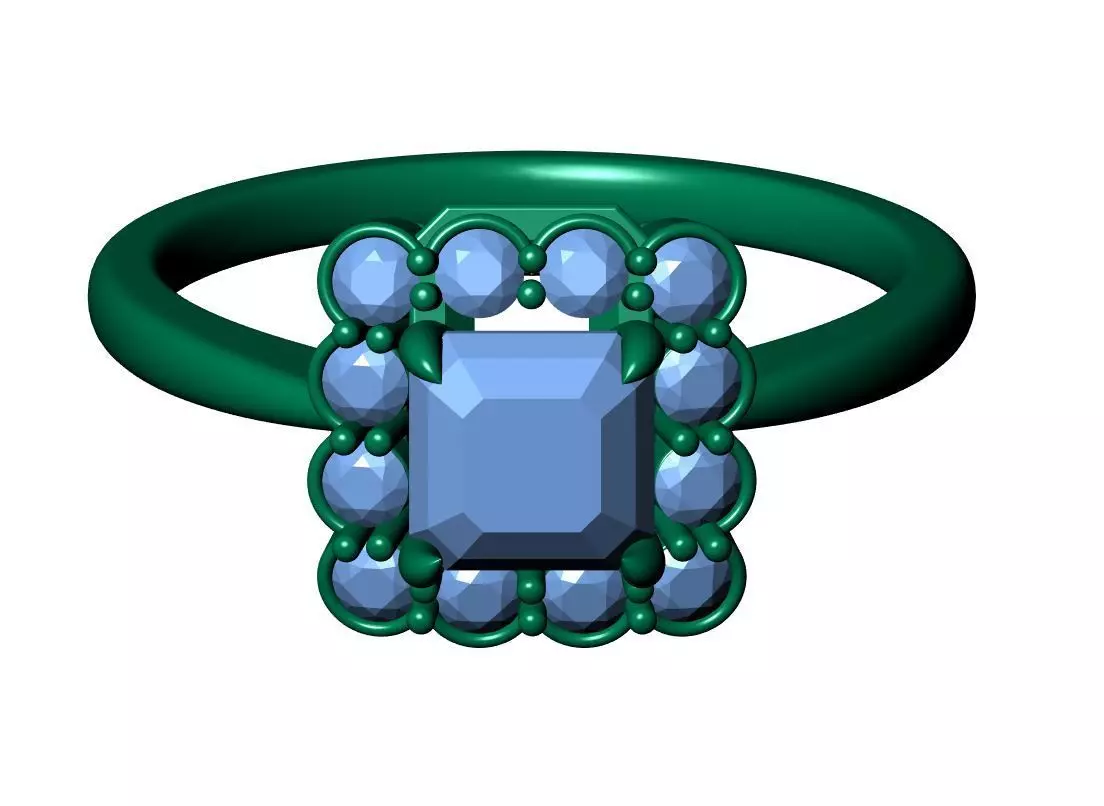 Asscher Diamond Ring 3D print model_11