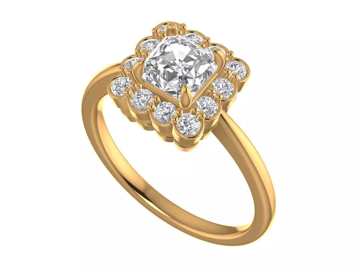 Asscher Diamond Ring 3D print model_2