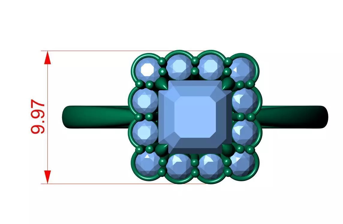 Asscher Diamond Ring 3D print model_10