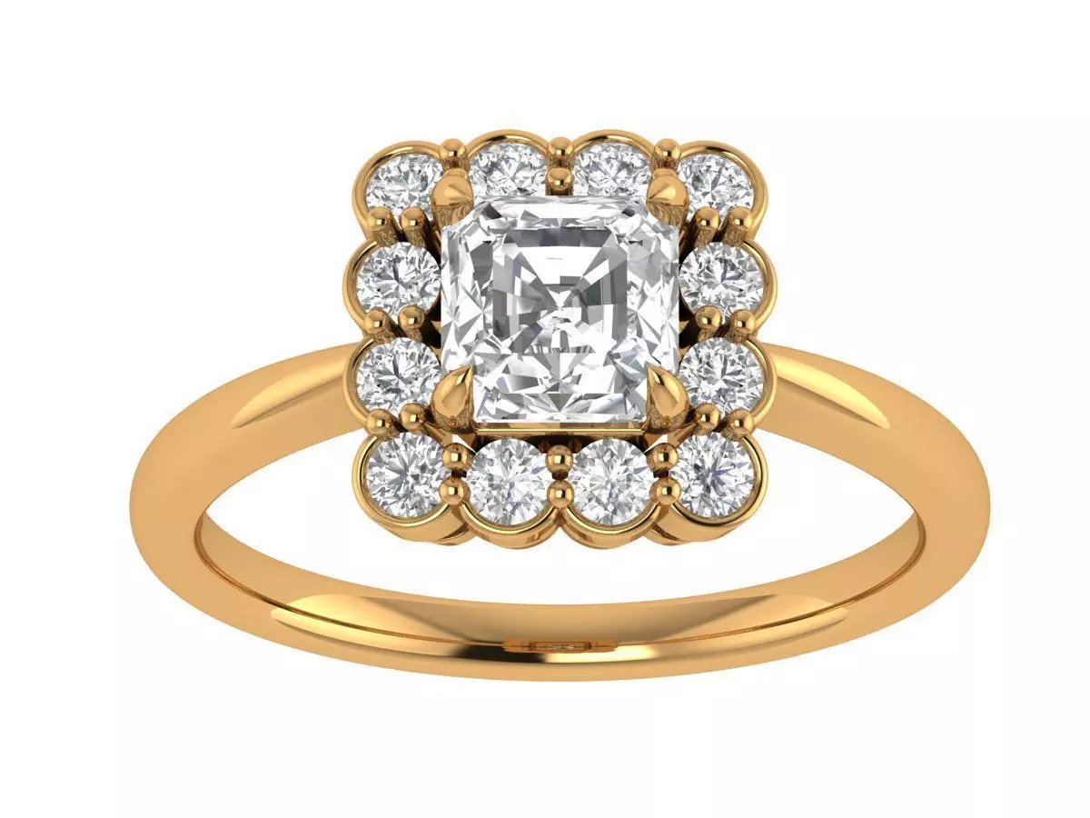 Asscher Diamond Ring 3D print model_3