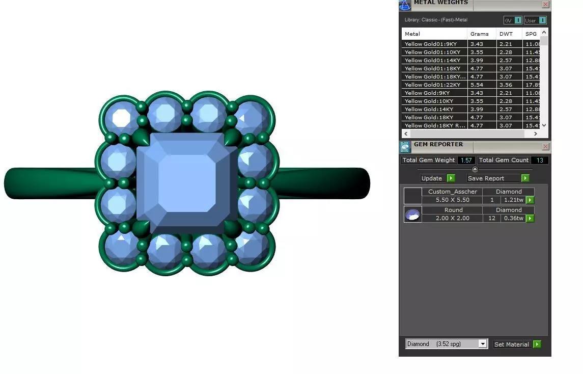 Asscher Diamond Ring 3D print model_9