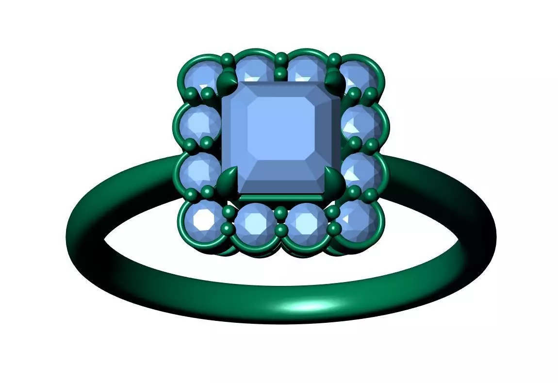 Asscher Diamond Ring 3D print model_12