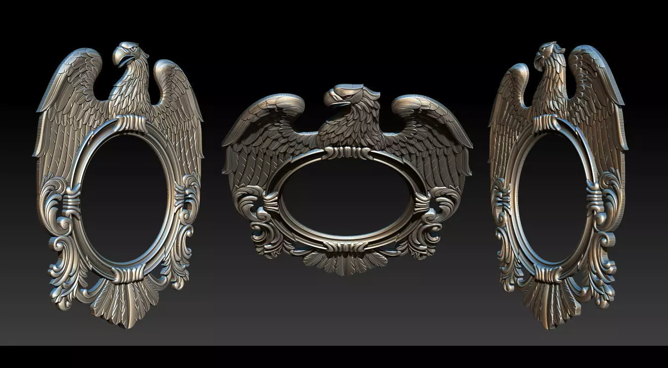 Eagle Mirror and Clock Frame - High-Detail 3D Relief Model 3D print model_12