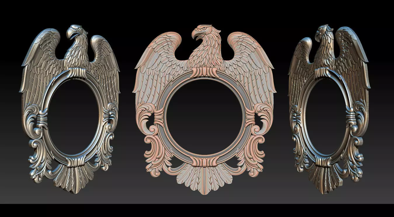 Eagle Mirror and Clock Frame - High-Detail 3D Relief Model 3D print model_13