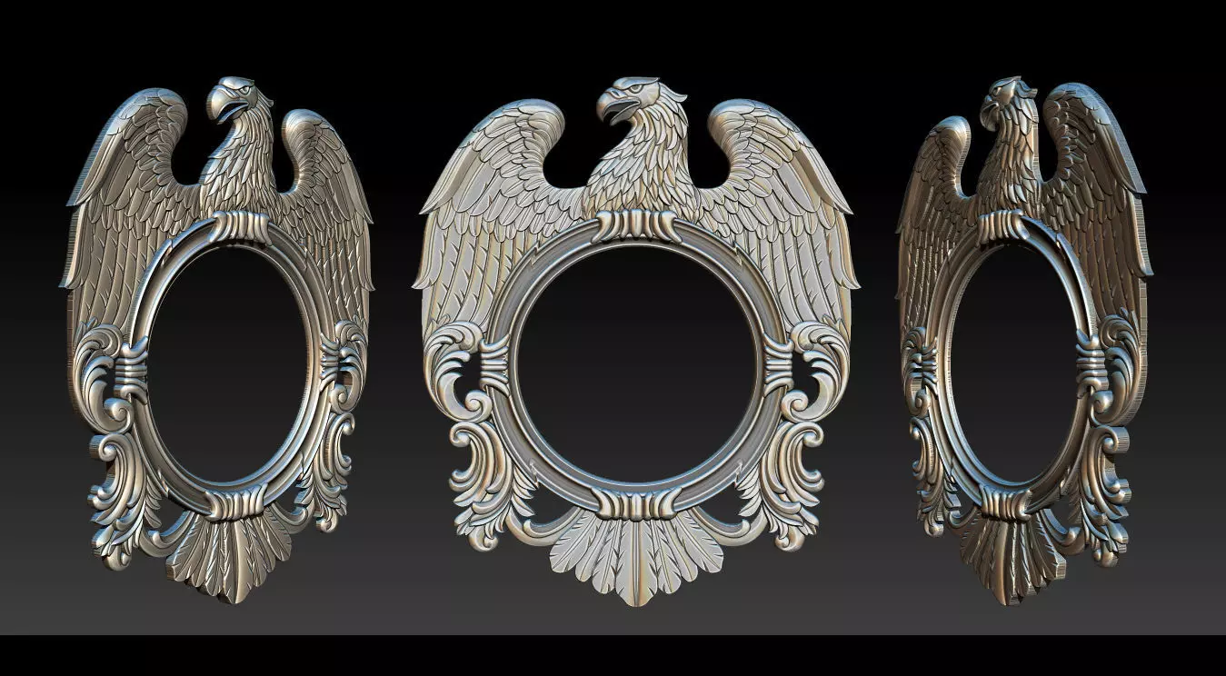 Eagle Mirror and Clock Frame - High-Detail 3D Relief Model 3D print model_14