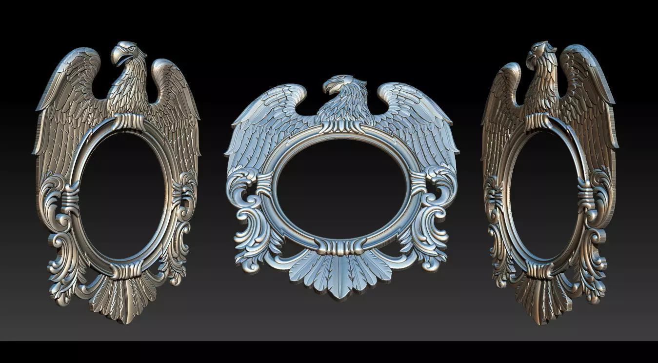 Eagle Mirror and Clock Frame - High-Detail 3D Relief Model 3D print model_11