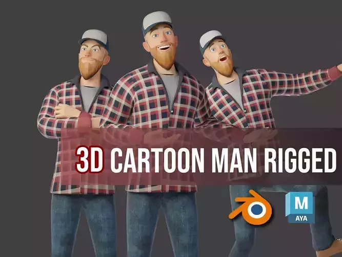 Young 3d cartoon man or man character rigged