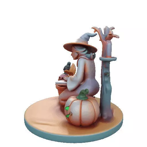 2902  Witch with Spell book  Skull  Raven and Pumpkin 3D print model_36