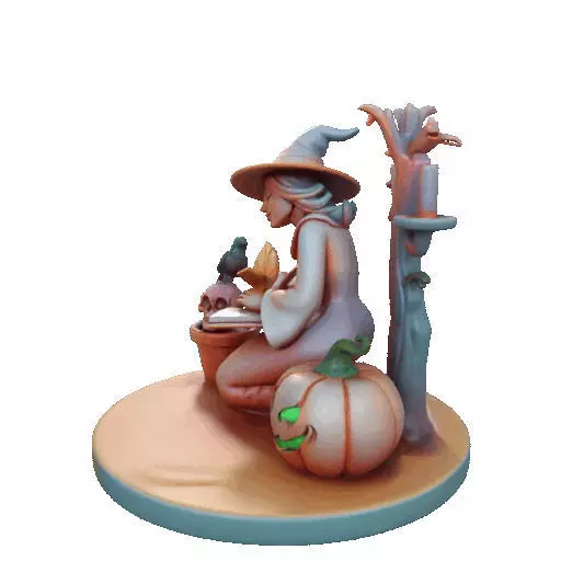 2902  Witch with Spell book  Skull  Raven and Pumpkin 3D print model_37