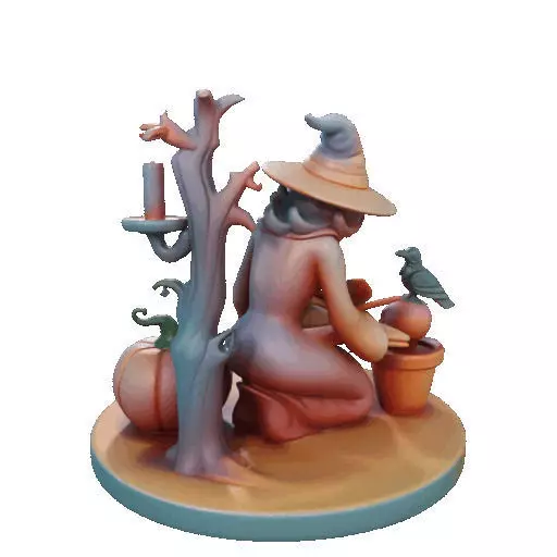 2902  Witch with Spell book  Skull  Raven and Pumpkin 3D print model_28