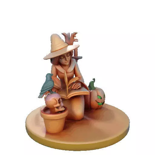 2902  Witch with Spell book  Skull  Raven and Pumpkin 3D print model_17