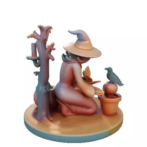 2902  Witch with Spell book  Skull  Raven and Pumpkin 3D print model_26