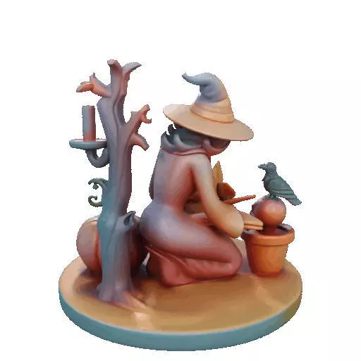 2902  Witch with Spell book  Skull  Raven and Pumpkin 3D print model_27