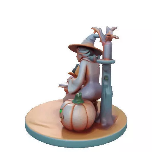 2902  Witch with Spell book  Skull  Raven and Pumpkin 3D print model_35