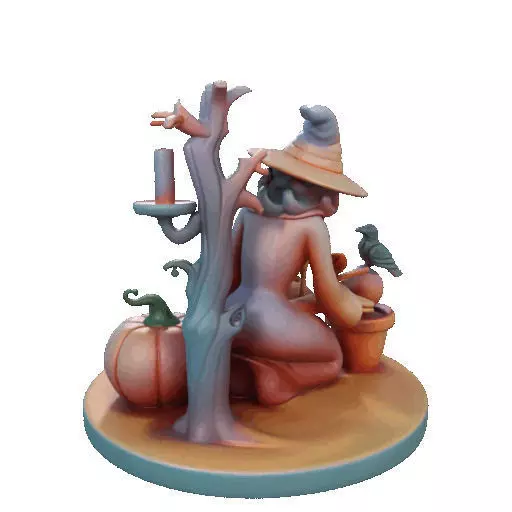 2902  Witch with Spell book  Skull  Raven and Pumpkin 3D print model_29