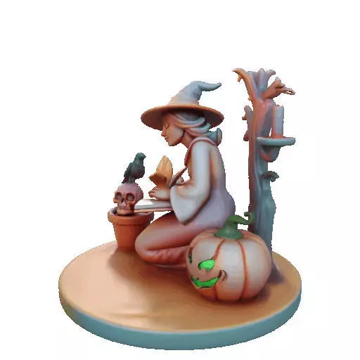 2902  Witch with Spell book  Skull  Raven and Pumpkin 3D print model_38
