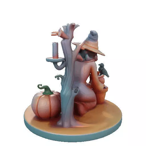 2902  Witch with Spell book  Skull  Raven and Pumpkin 3D print model_30